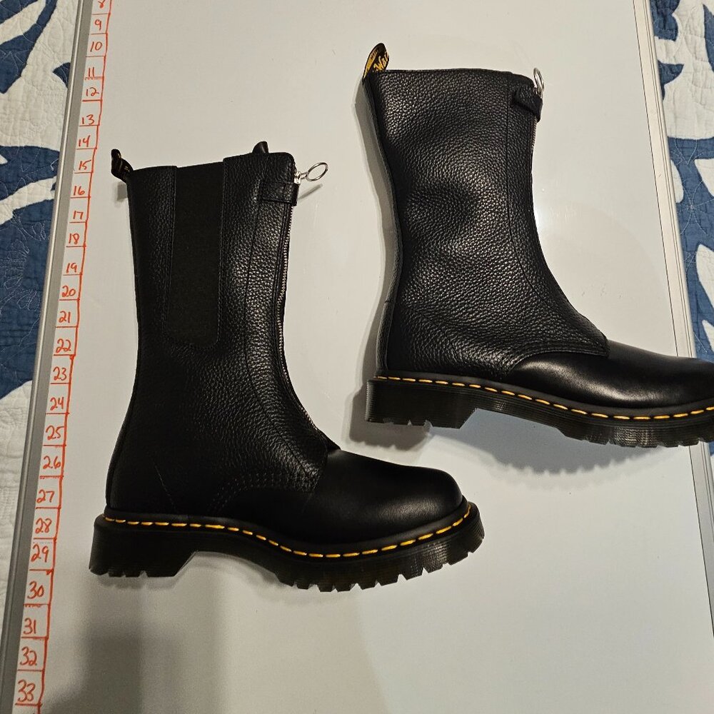 Dr. Martens Black Leather Front-Zip Platform Boots - Picture 9 of 15